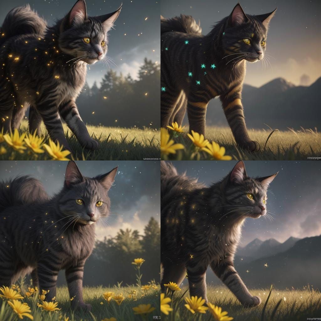 Starry She-Cat with Herbs: 3D Game Cinematic Render