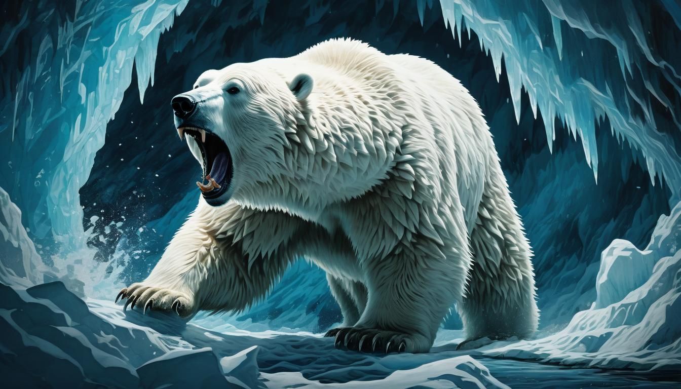 Polar Bear Roaring: Ukiyo-e Woodblock Print