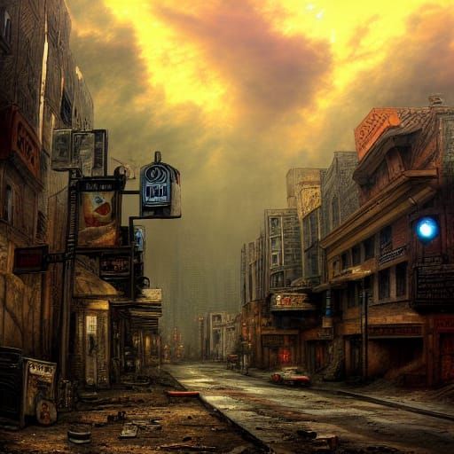 Dystopian City Street in Luminist Style