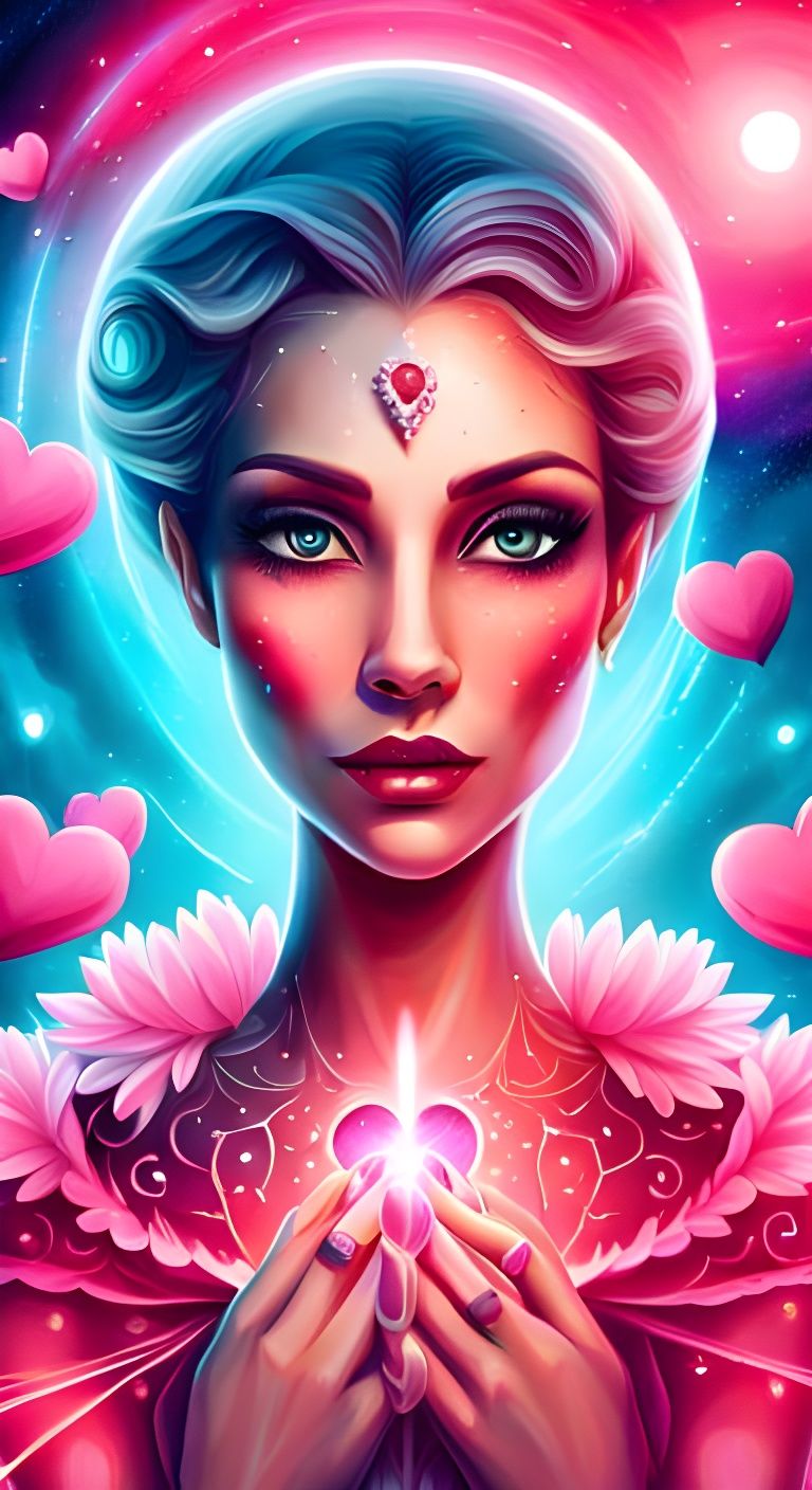 Friendly Pink UFO Emitting Hearts as Digital Art