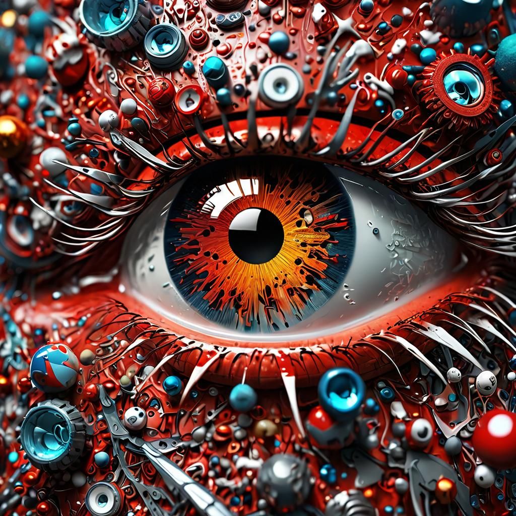 Hyperrealistic Macro Eye with Holographic Social Network Ico...