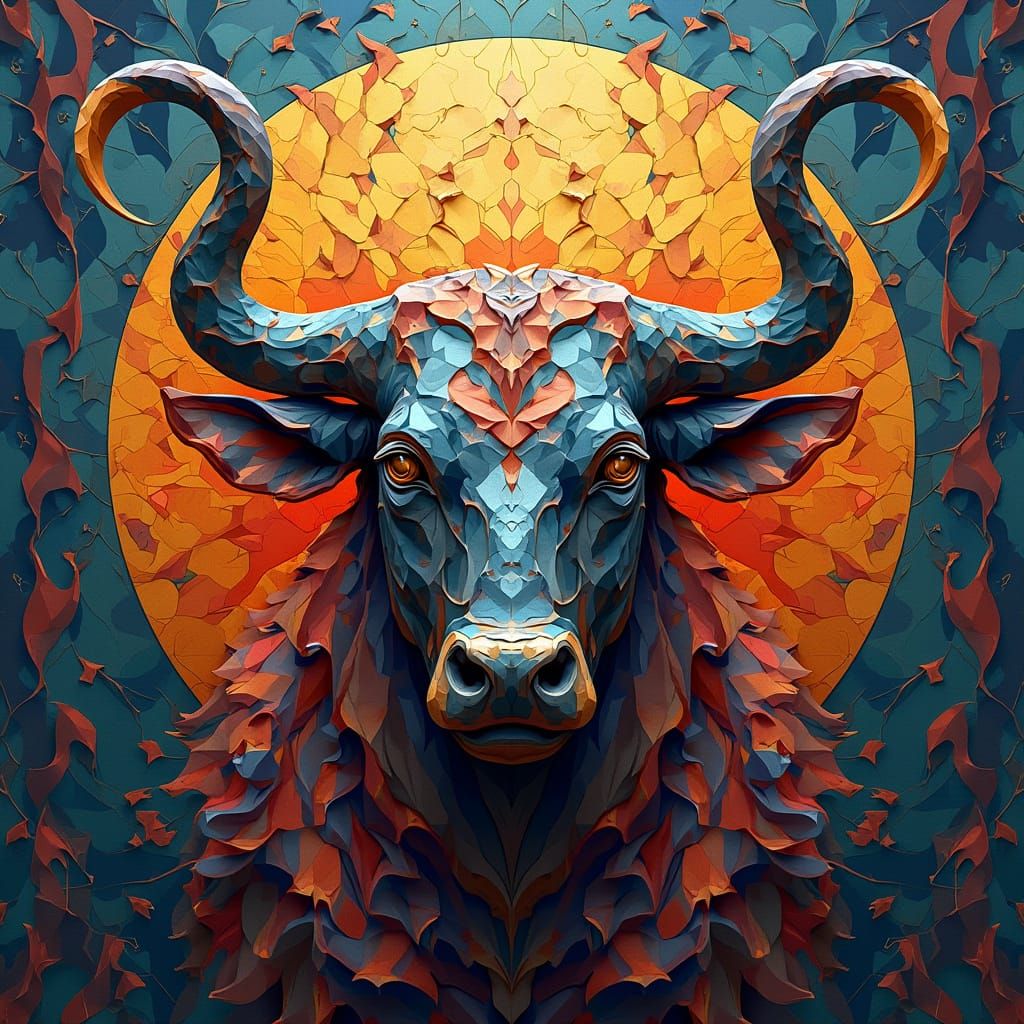 Abstract Taurus Symbol in Geometric Fauvism Style