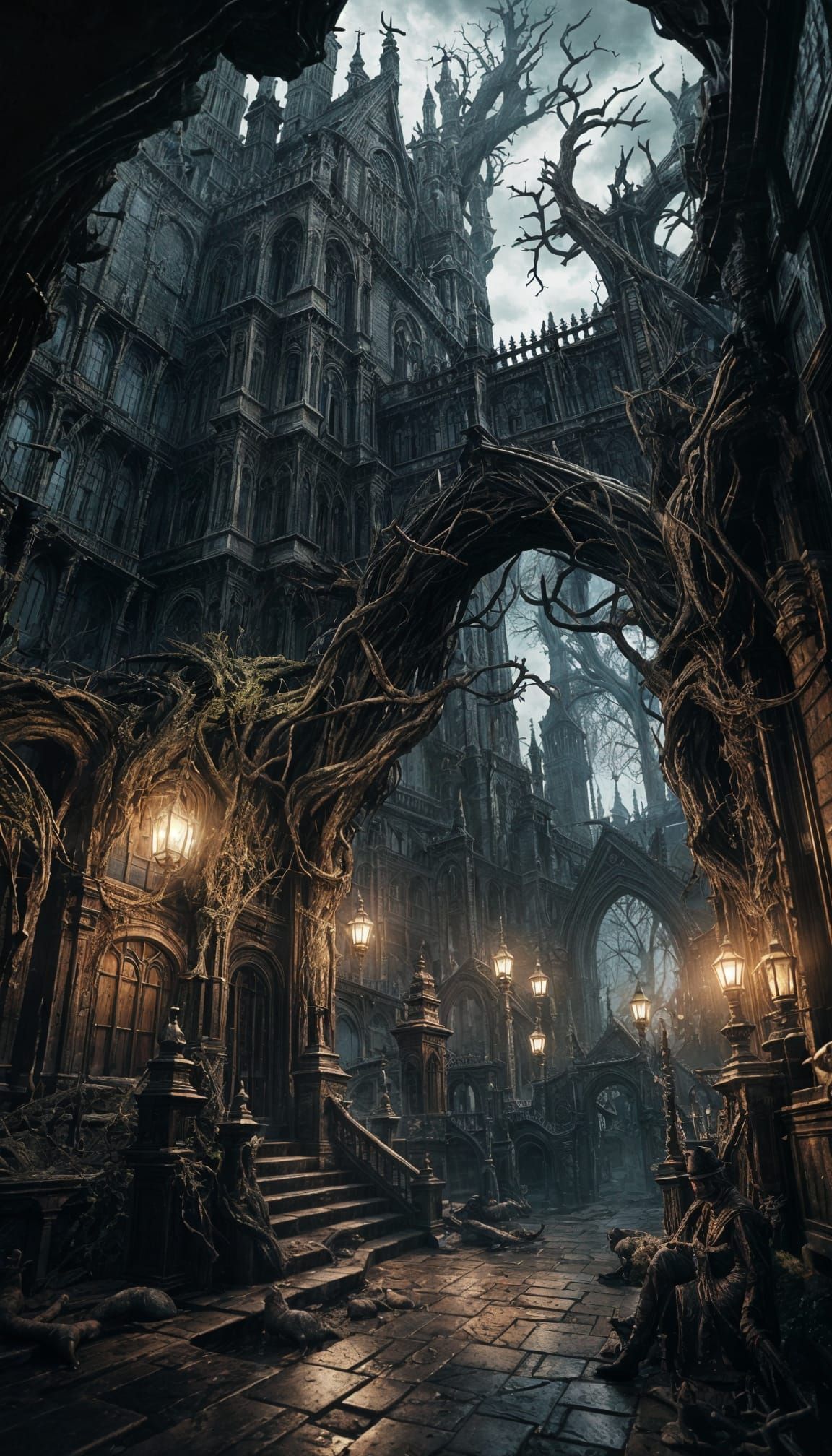 Epic Victorian Gothic City Rises Through a Gnarled Tree