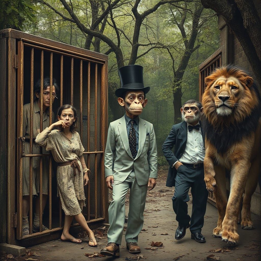 Surreal Role Reversal: Animals Judge Humans in Zoo