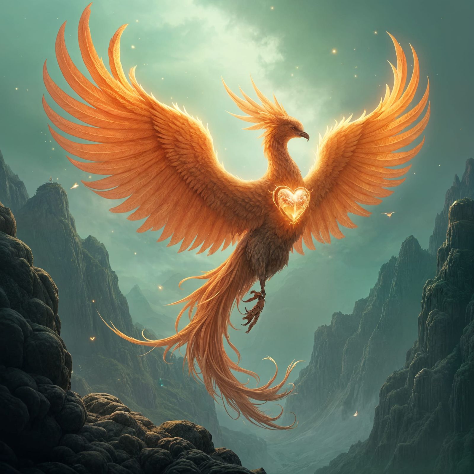 Majestic Phoenix Rising with Angelic Wings