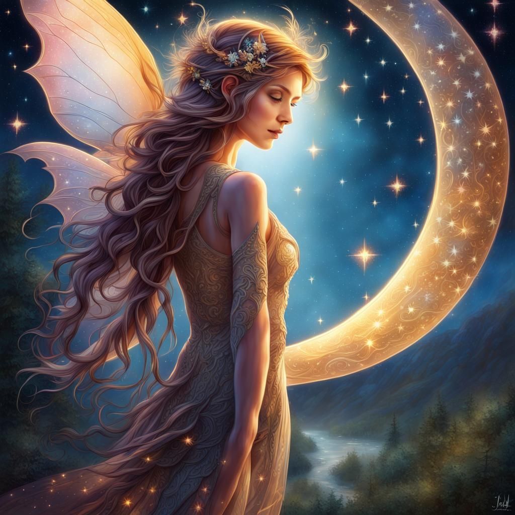 Fairy Under Jeweled Stars in Fantasy Illustration