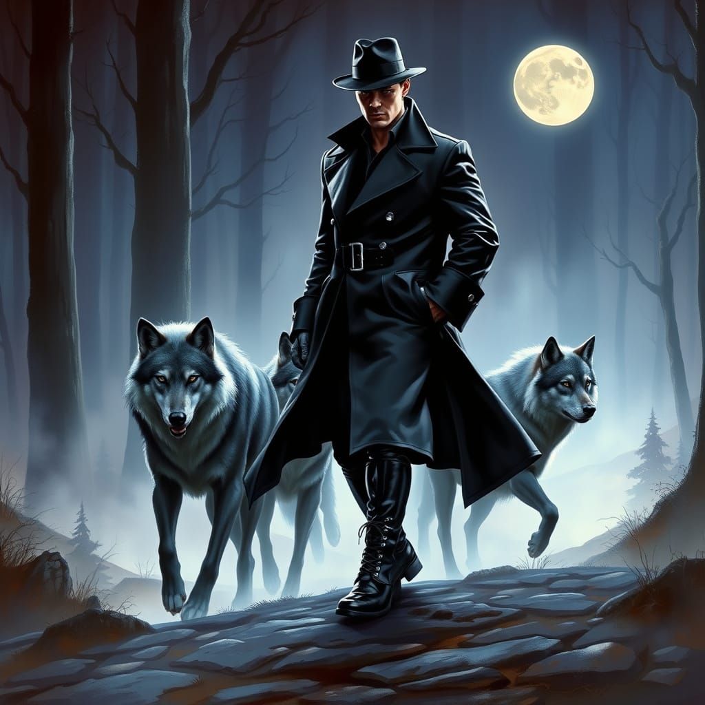 Mysterious Wolf Pack Leader Emerges from Dark Forest in Mood...