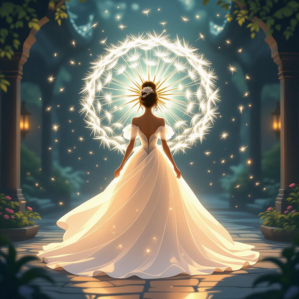 Dandelion Princess in Mystical Courtyard
