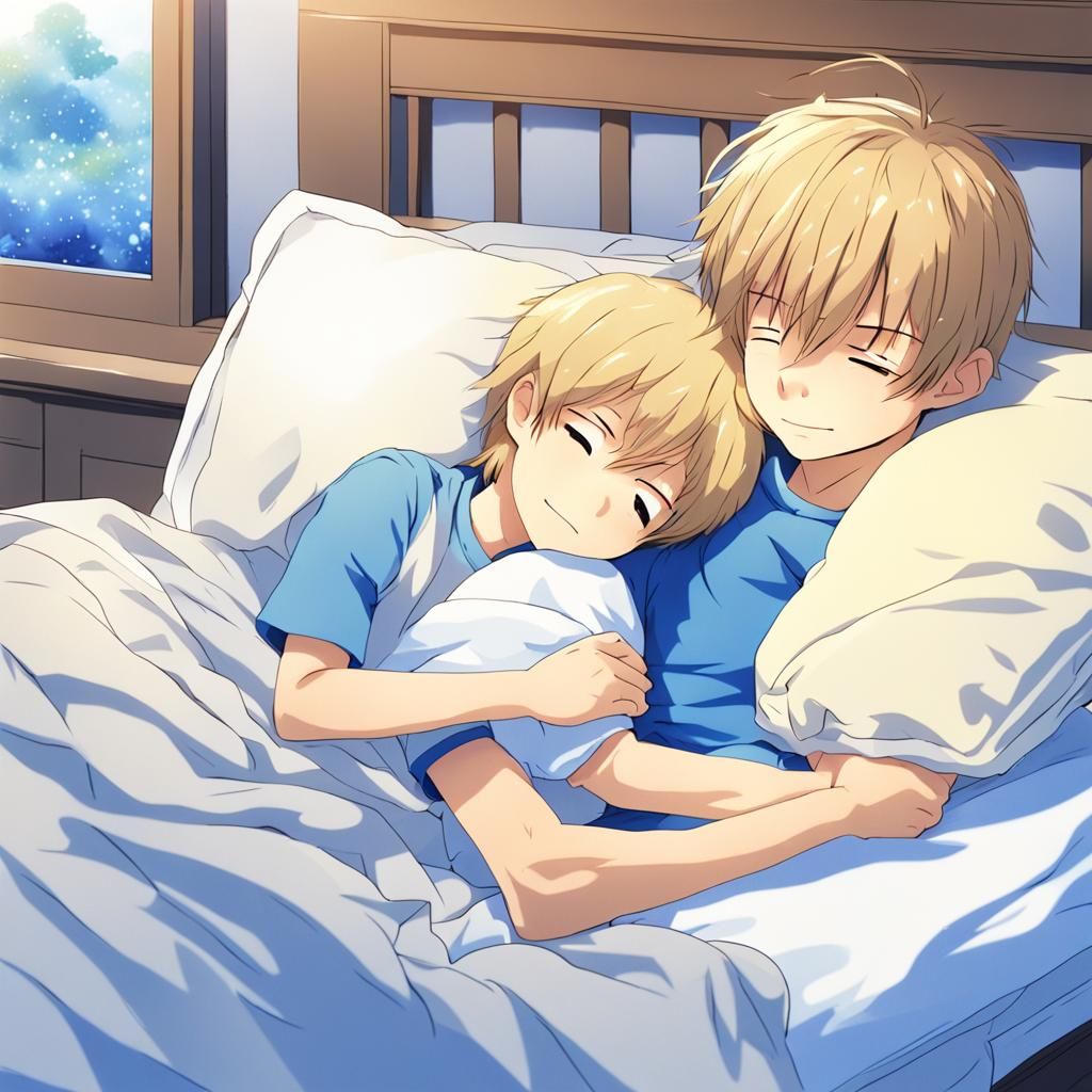 Boy Dreaming of Hug in Anime Style