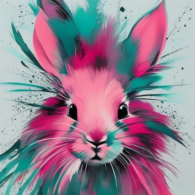 Pink Bunny Inkblot Portrait in Griffiths Style
