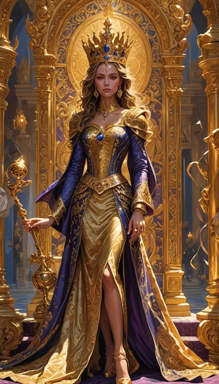 Two Beautiful Women on Golden Throne: Fantasy Art