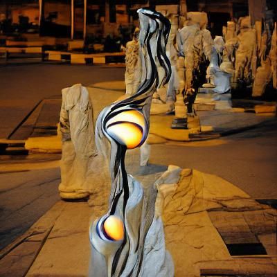 Marble Sculpture of Glowing Streetlights at Night