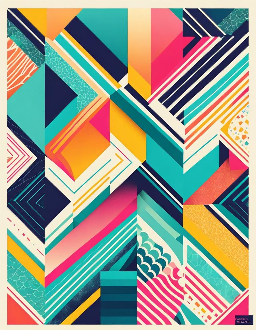 Vivid Geometric Pattern with Mermaid Logo