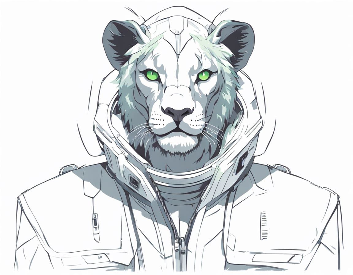 Female Alien Riding Lions in Sci-Fi Style