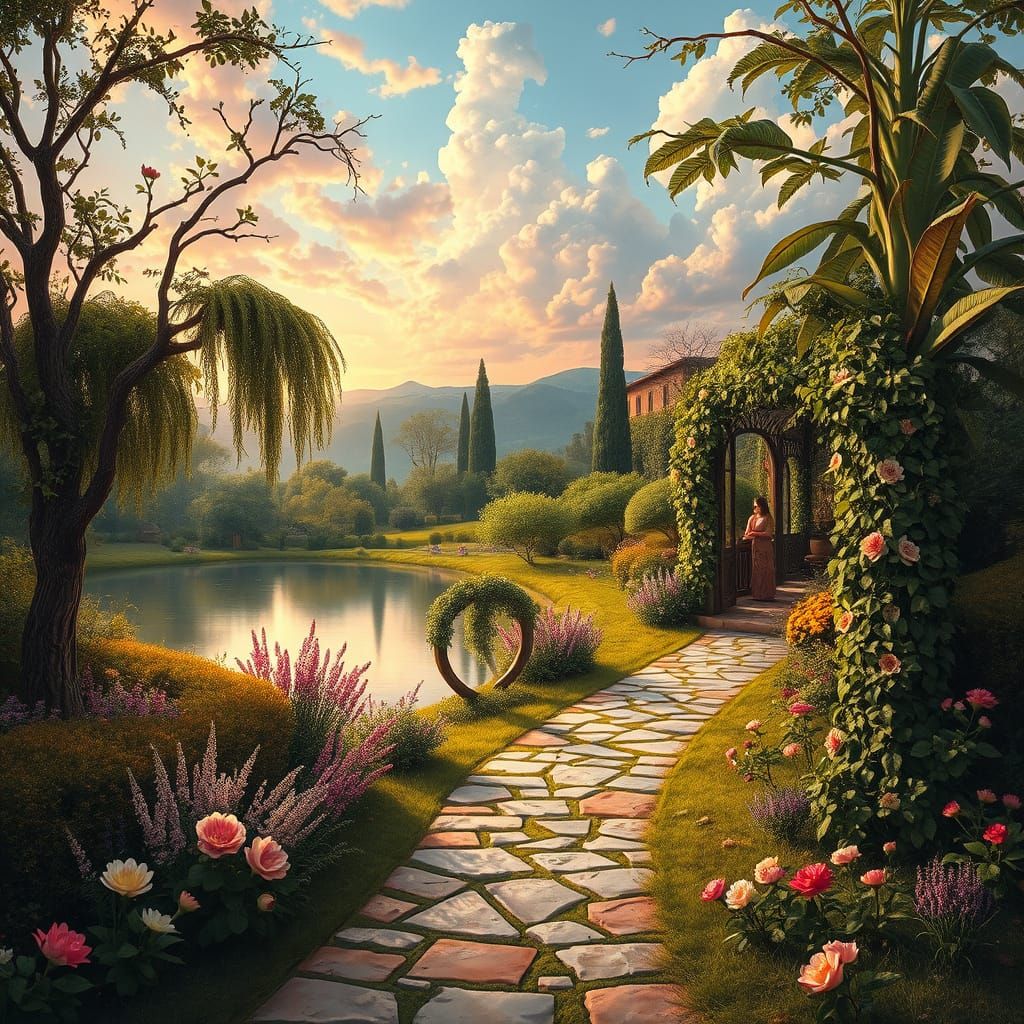 Rococo Garden Landscape in Tuscany, Bella Dolce