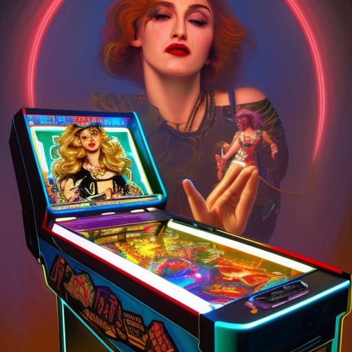 Madonna in Retro Arcade: 80s Style Portrait