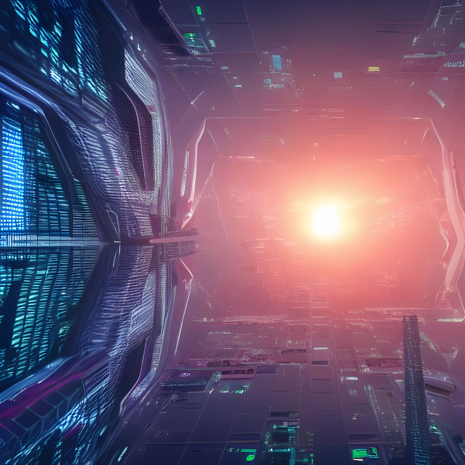 Futuristic Dystopian Cityscape in Geometric 3D