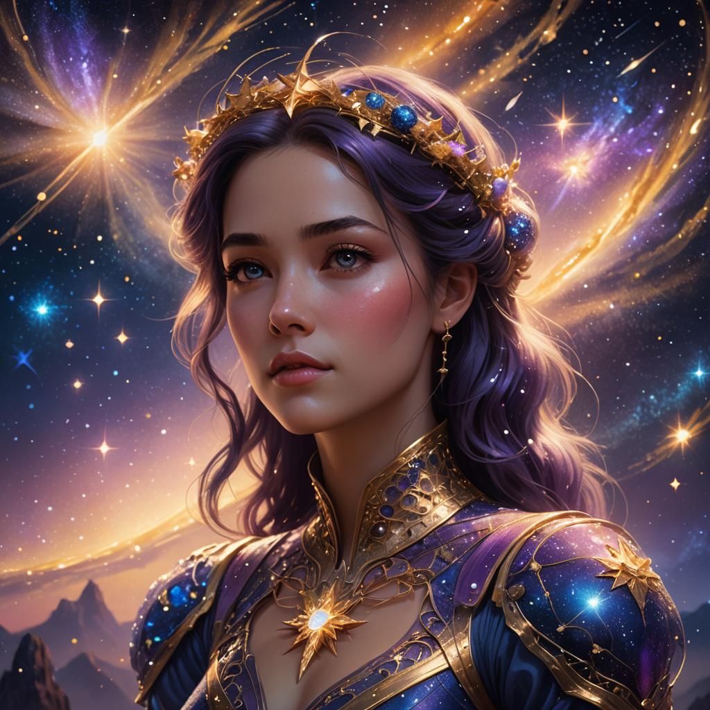 Romantic Lady Gazing at Stars: Fantasy Matte Painting