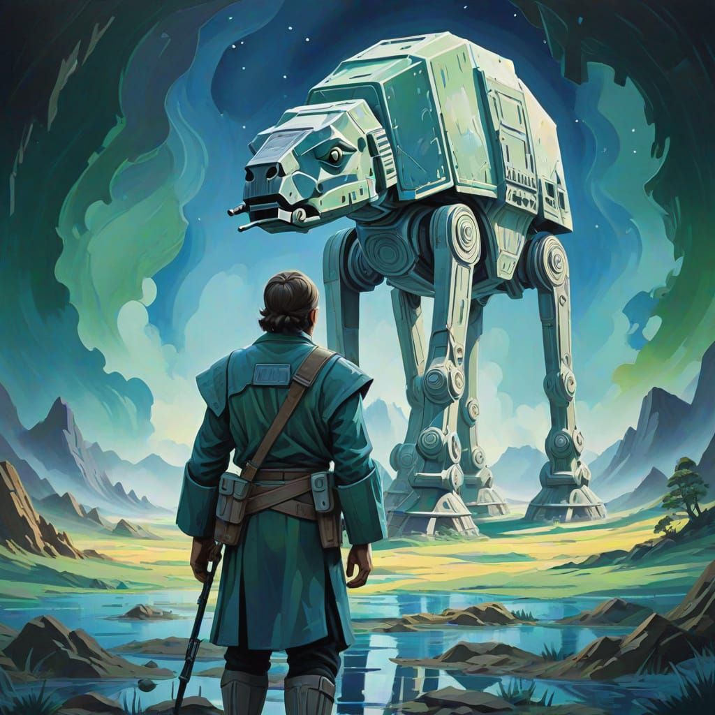 AT-AT Walker in Impressionist Gouache Landscape