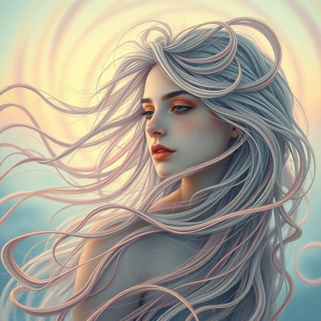 Dreamy Shoegaze Woman Lost in Pastel Vortex