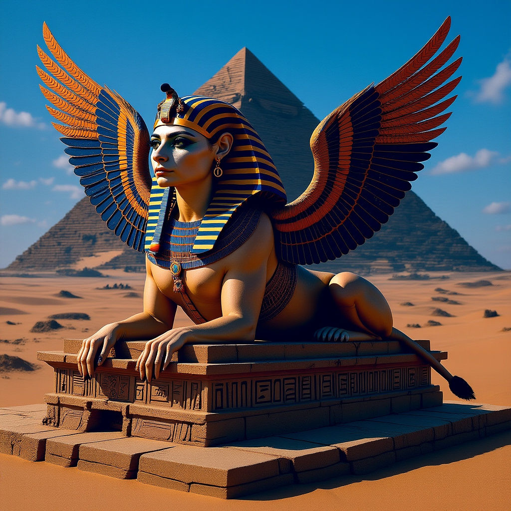 Hyperrealistic Sphinx on Ancient Temple Veranda