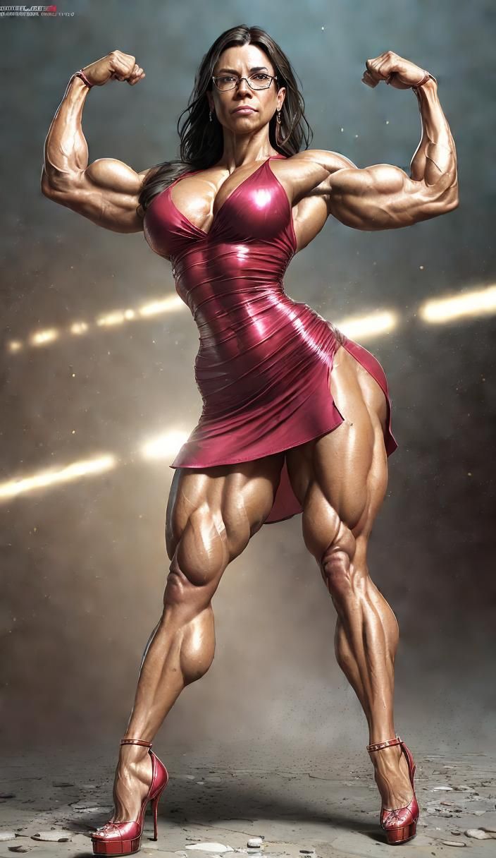 Muscular Bodybuilder in Romantic Dress: Hyperdetailed Portra...
