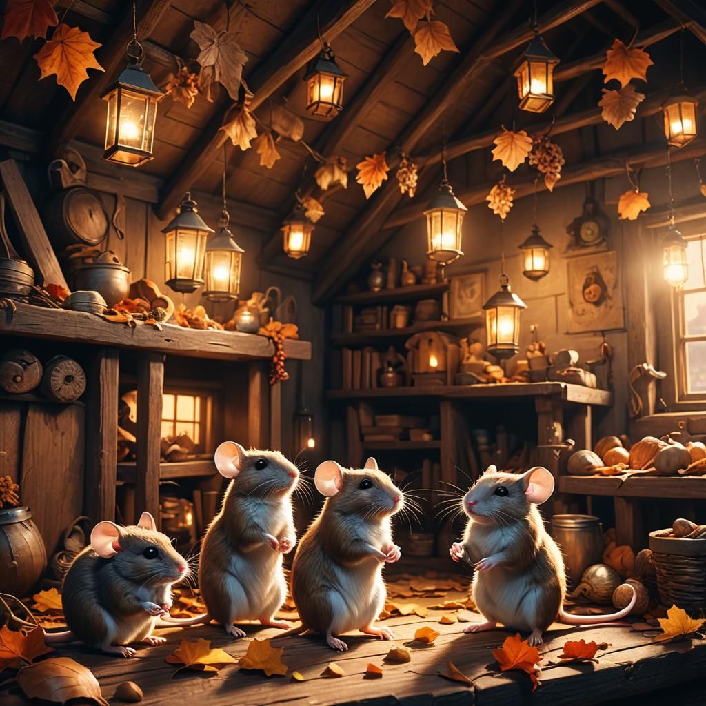 Mice Prepare for Winter: Cinematic Digital Painting