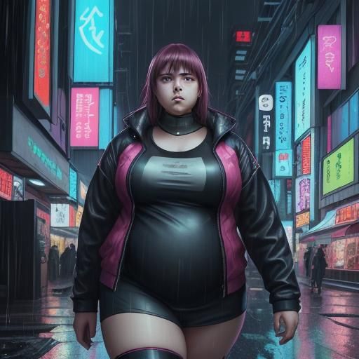 Cyberpunk Anime Protagonist in Rainy Cityscape