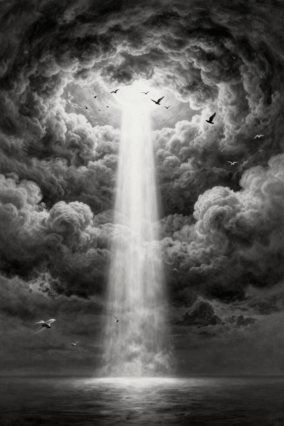 Surreal Black and White Celestial Light Composition