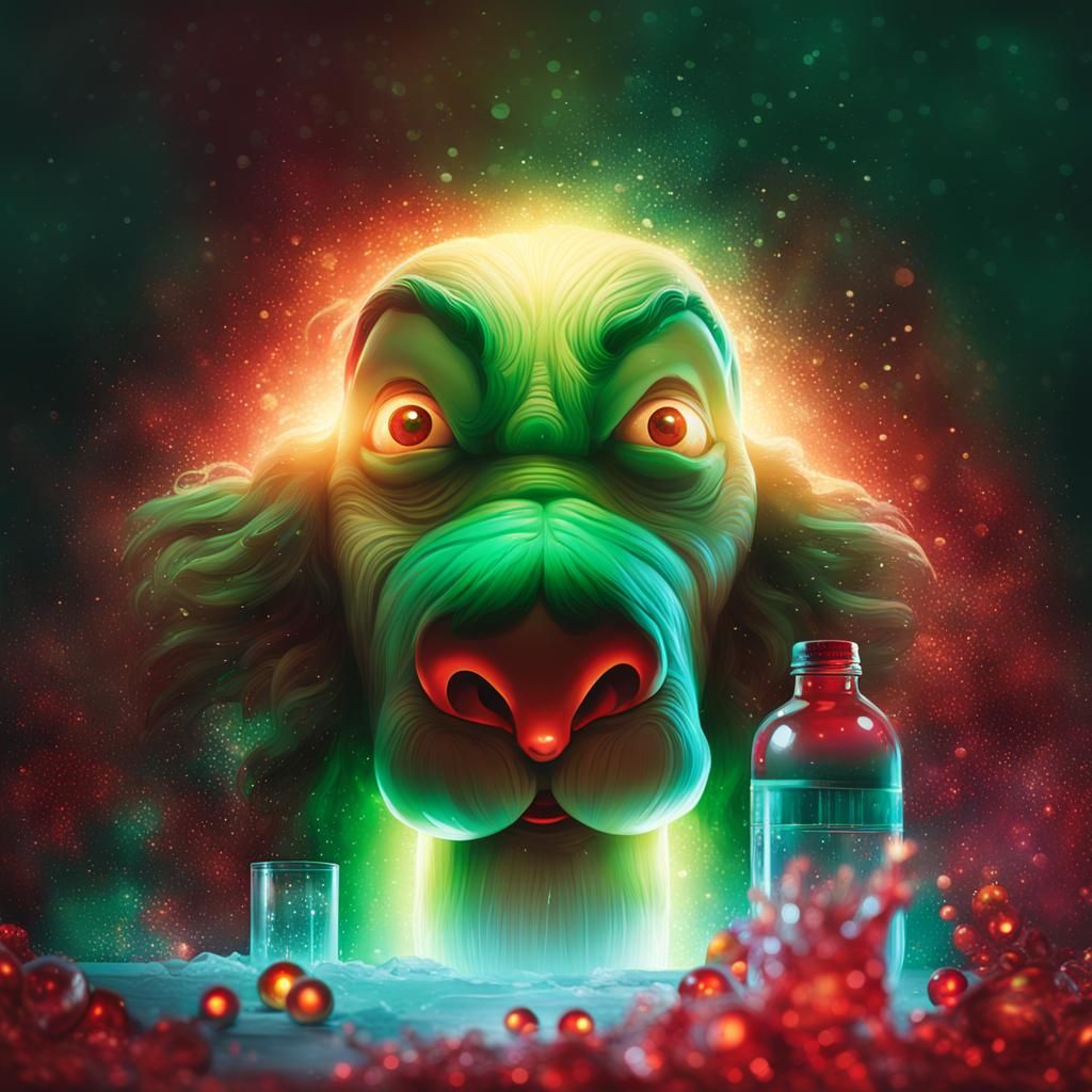 Vibrant Fantasy Santa Flips Water Bottle in Warm, Cozy Scene