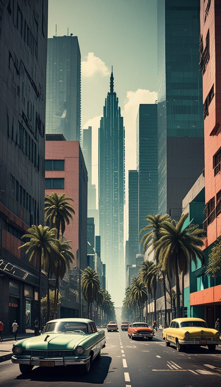 Retro-futuristic Mexico City