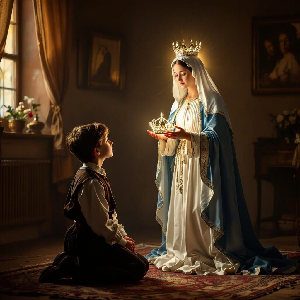 Virgin Mary Apparition Before Polish Boy, Golden Light