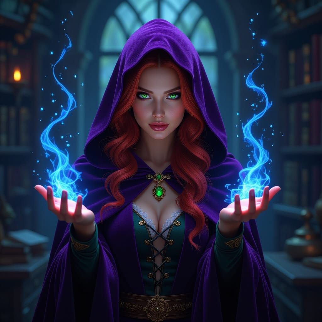 Red Haired Sorceress Wielding Blue Magic