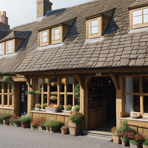 Quaint Bakery Shop in English Village: Golden Hour