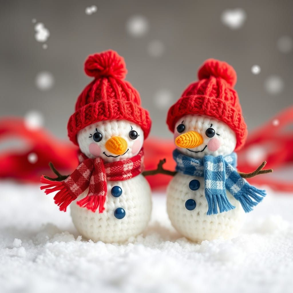 Adorable Miniature Snowmen in Amigurumi Style