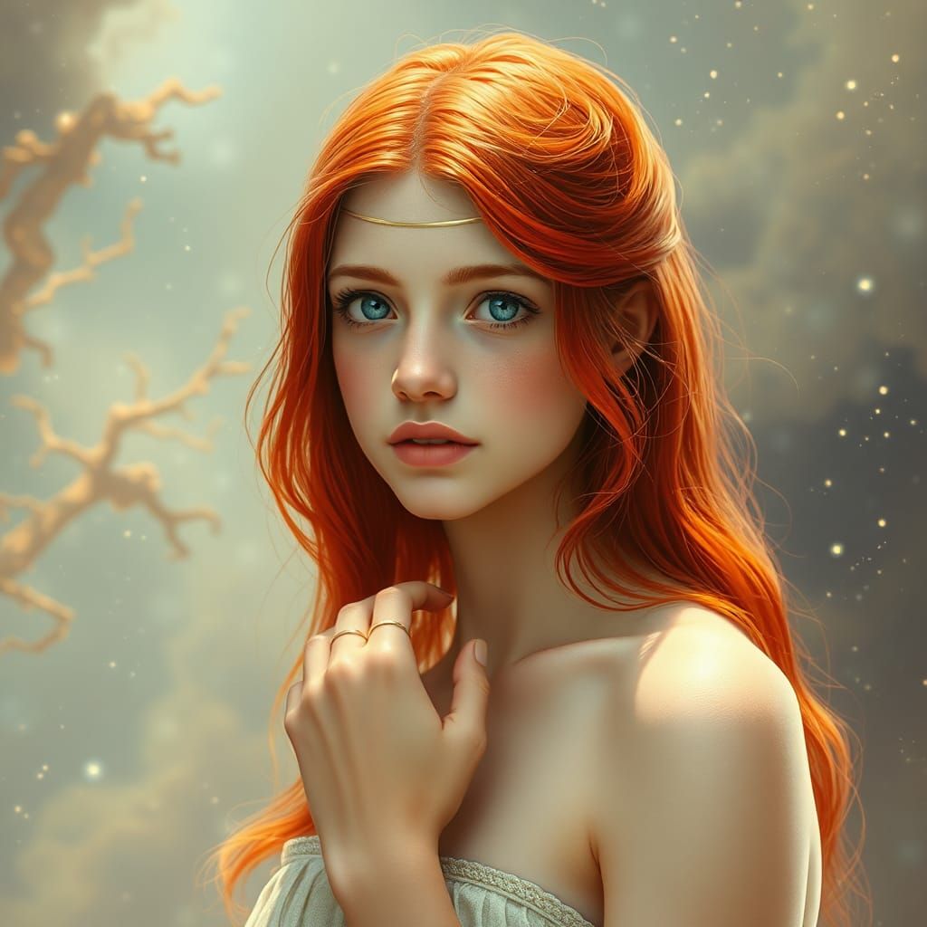 Young Goddess with Red Hair, Astral Illustration