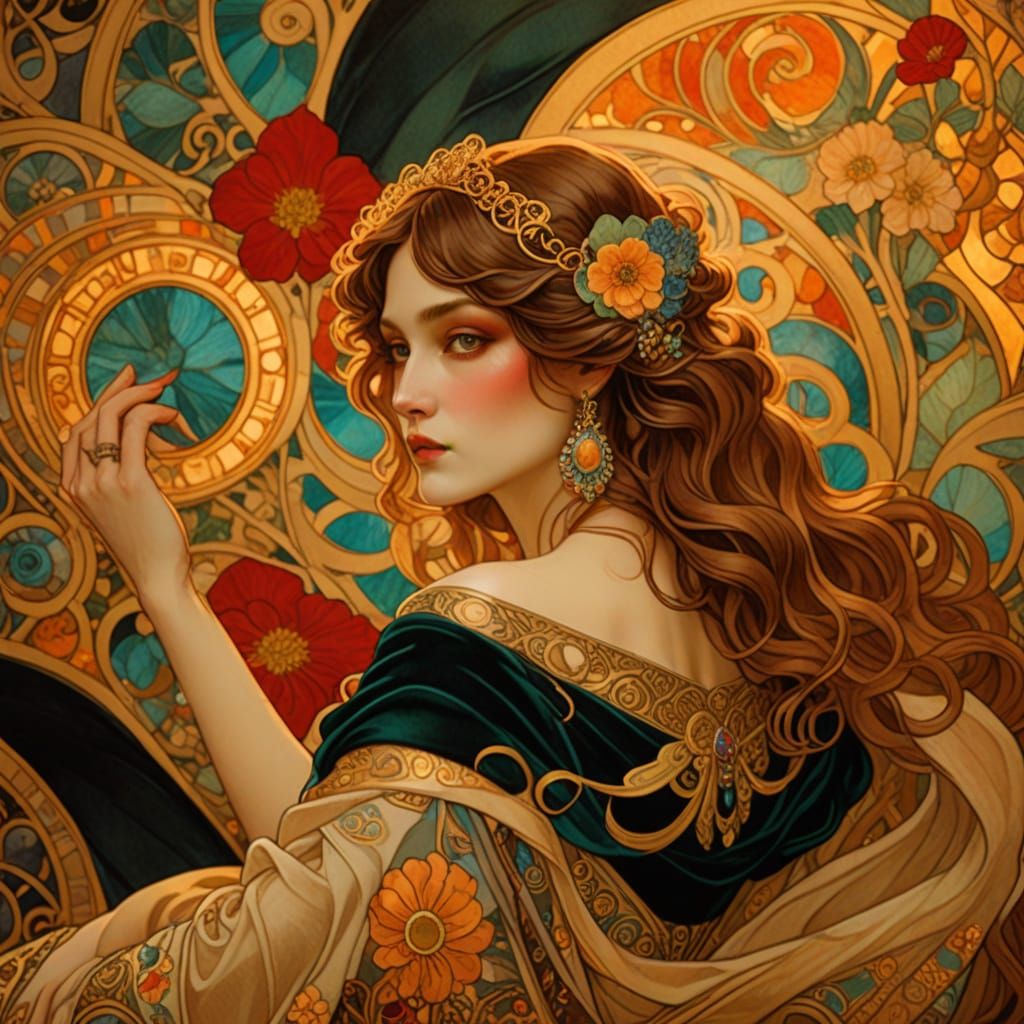 Sensual Woman in Opulent Art Nouveau Style