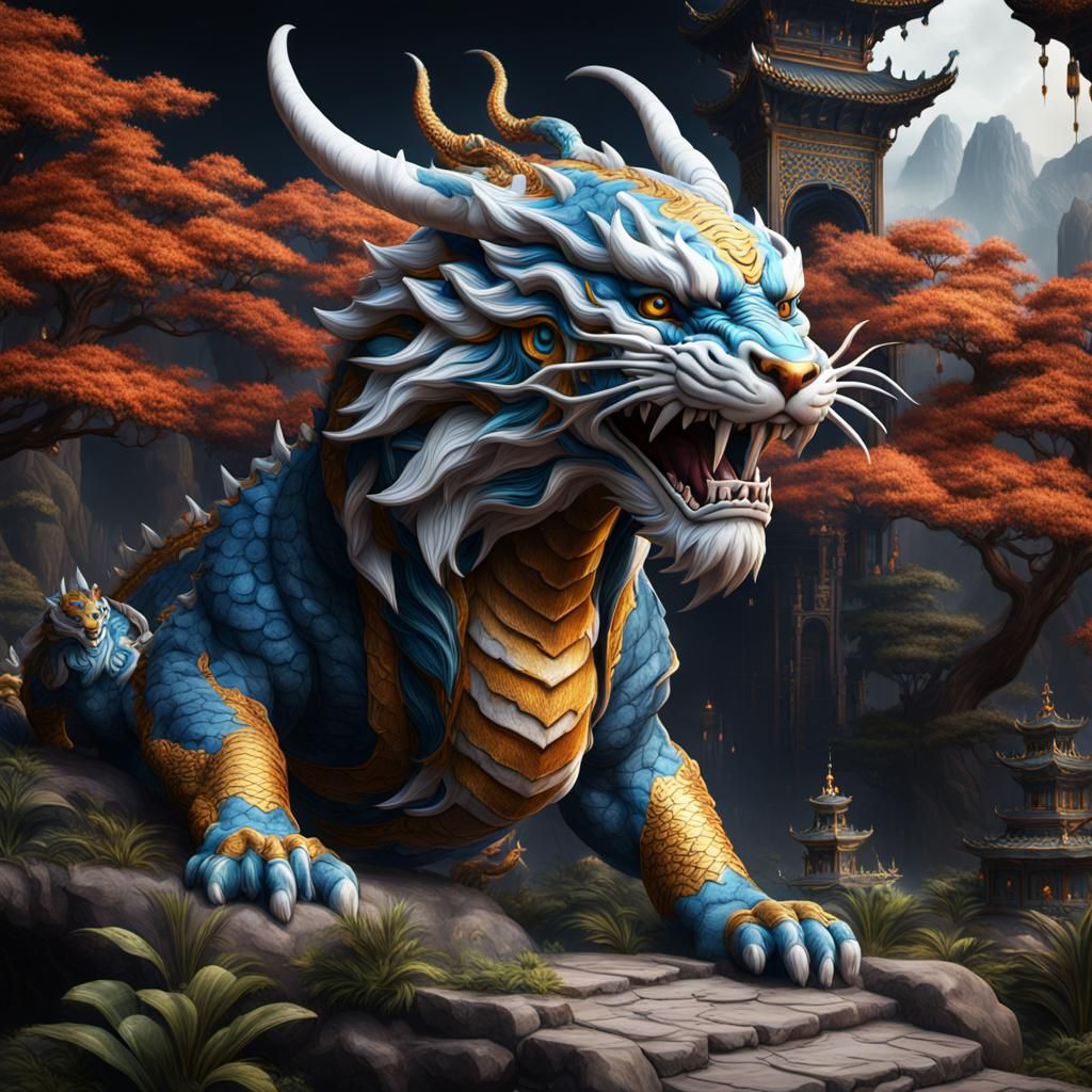 Porcelain Dragon Tiger Fantasy Concept Art