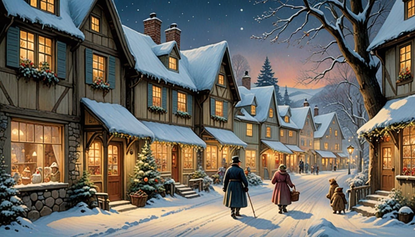 Idyllic Winter Village Scene in Traditional Swedish Style