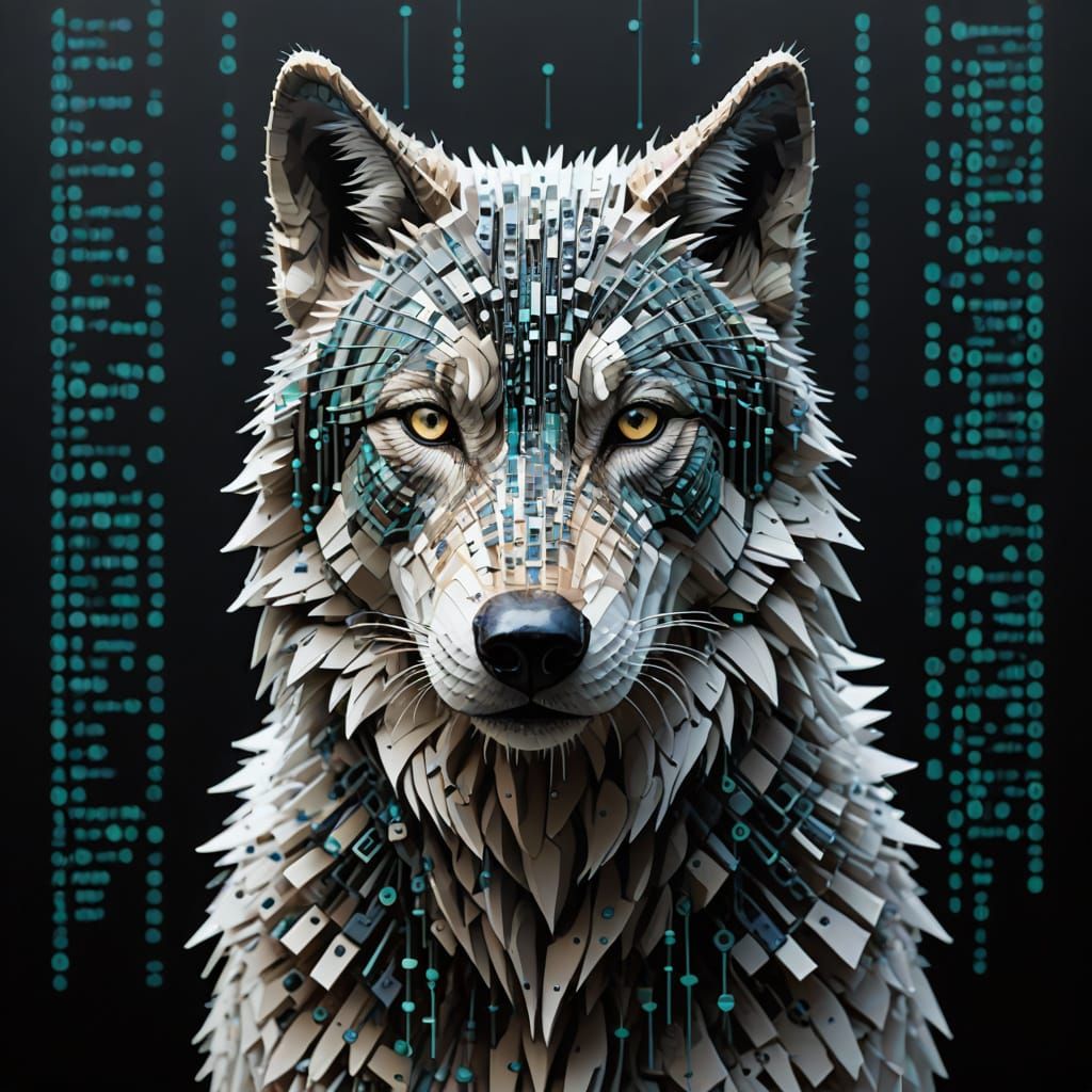 Majestic Wolf Formed From Binary Code, Matrix Style