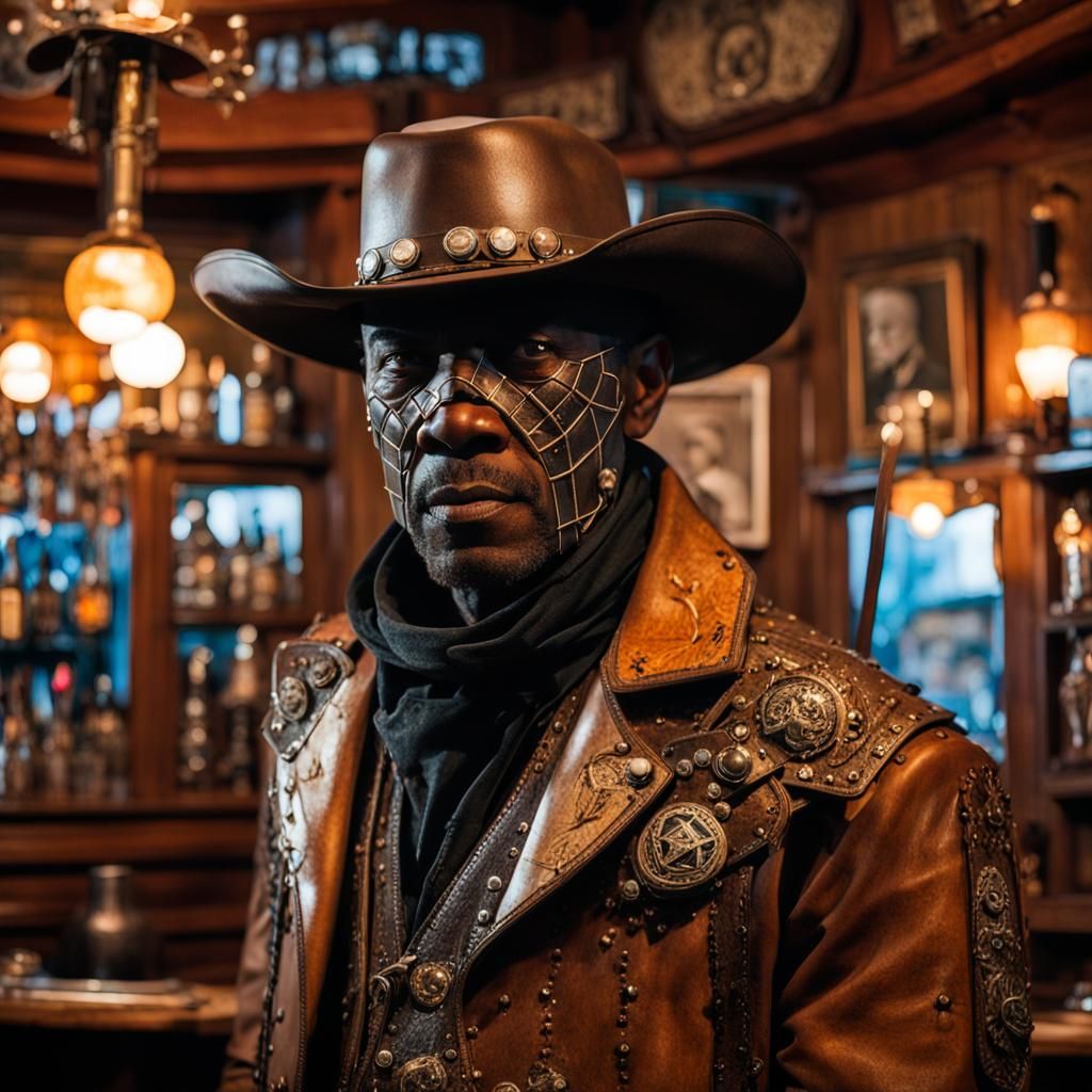 African-American Pinhead in Western Saloon, Digital Painting