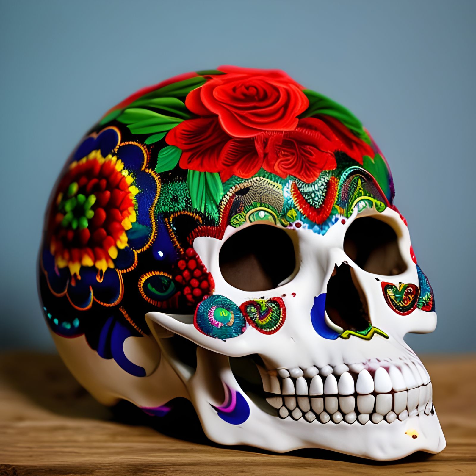Surreal Skull Anatomy in Dia de los Muertos Style
