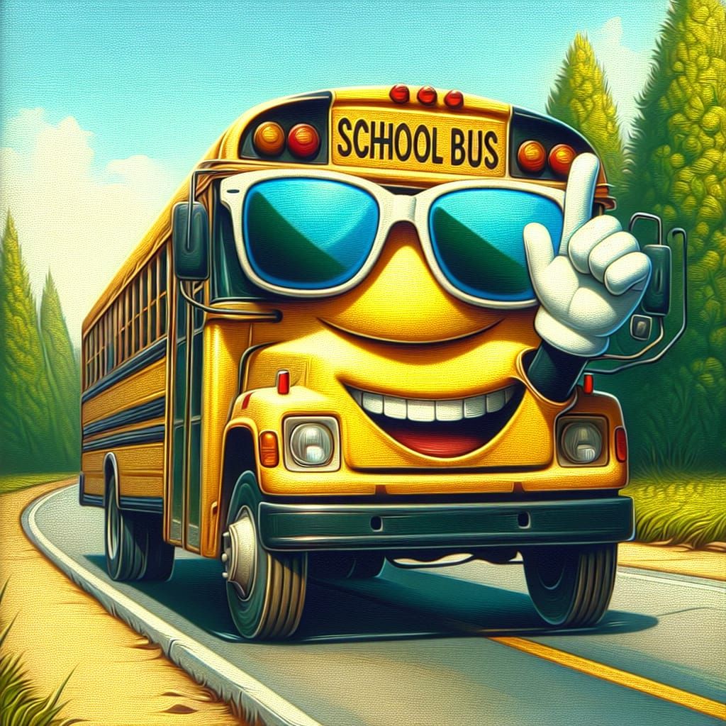 Endearing School Bus Joyfully Travels Down Scenic Road