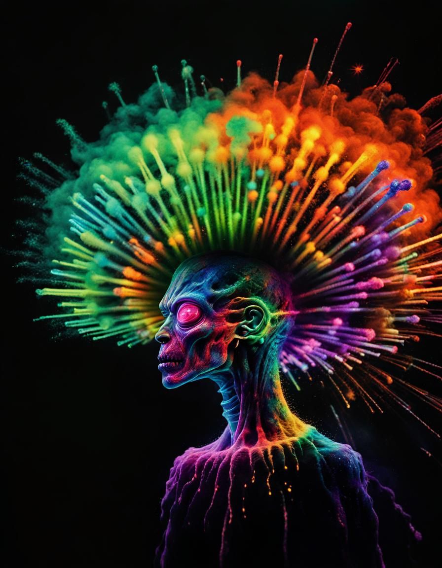 Surreal Alien Fireworks in Psychedelic Tie-Dye Style