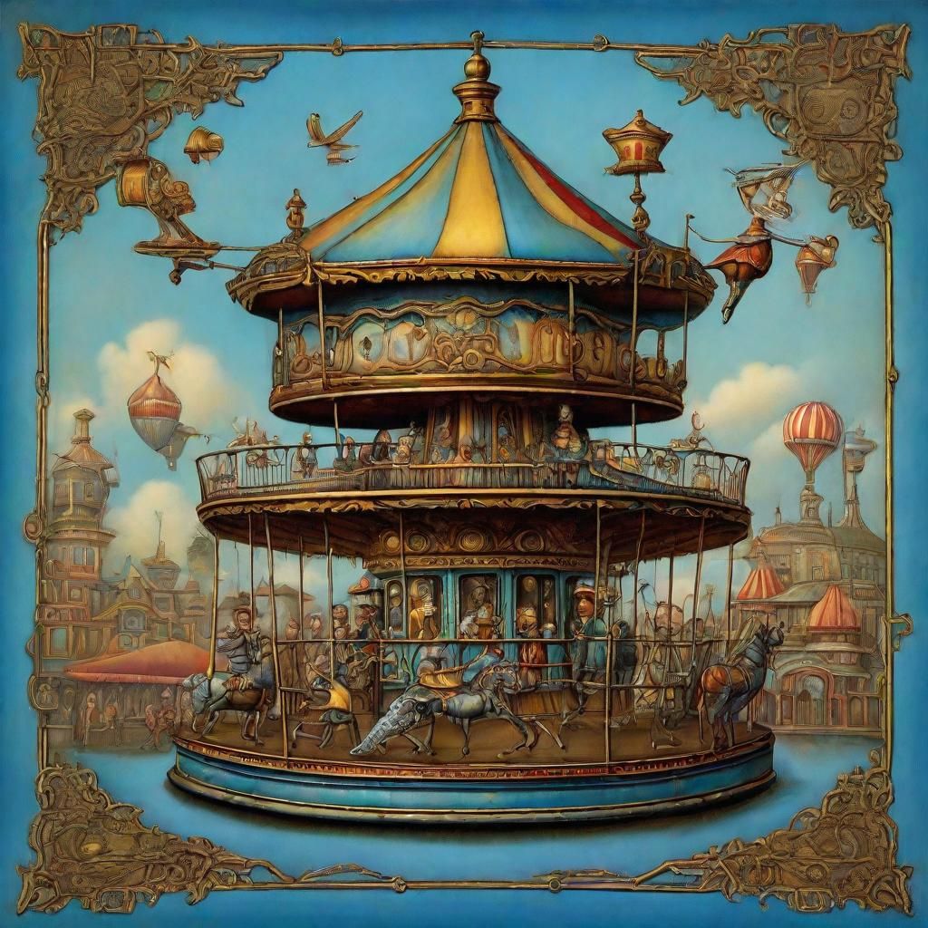Steampunk Fair Carousel in Storybook Style