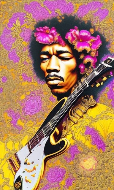 Jimi Hendrix in an Embroidered Orchid Garden