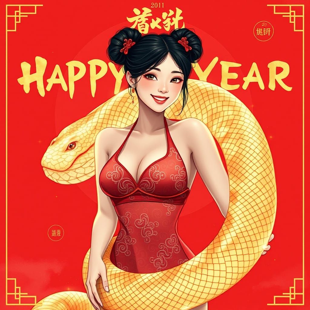 Stunning Asian Idol Celebrates Year of the Snake in Vibrant...
