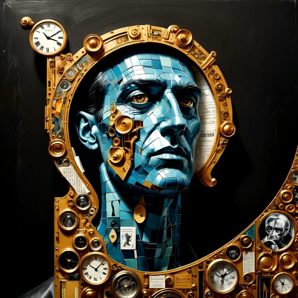 Surreal Cabinet of Curiosities Face in Art Nouveau Style