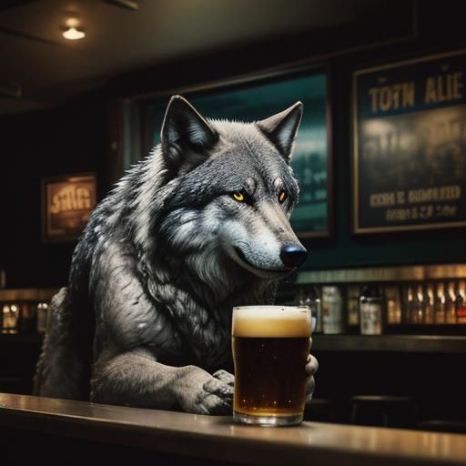 Anthropomorphic Wolf in Dive Bar, Film Noir Photo