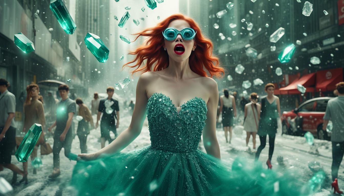 Shocked Redhead in Crystal City: Digital Matte Painting